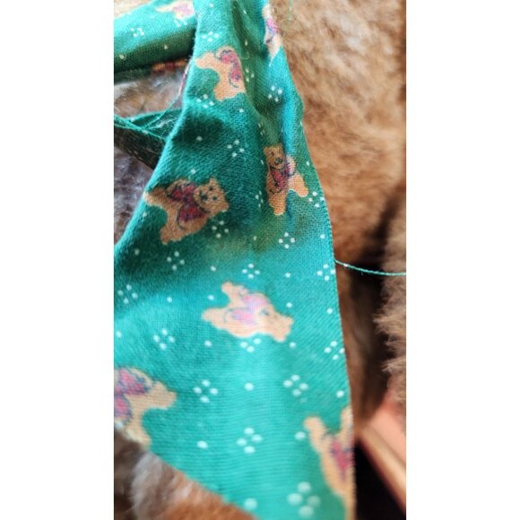 Vintage Brown Teddy Bear With Green Christmas Scarf - Picture 15 of 16